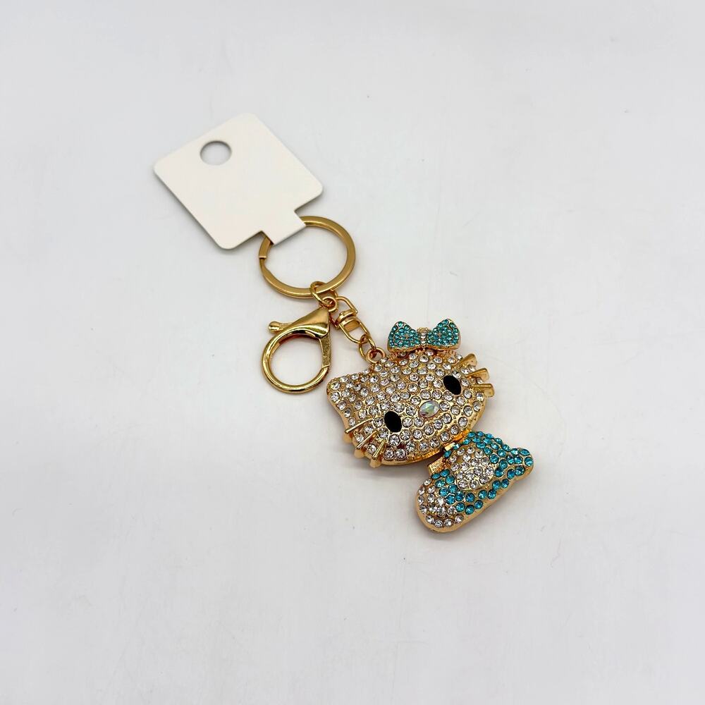 Hello Kitty Blue Rhinestone Key Ring Fob Keychain / Purse Bag Charm NEW